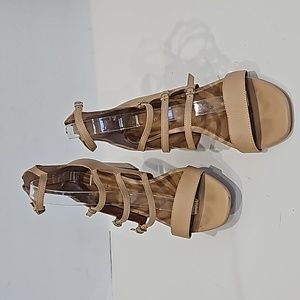 Calvin Klein Caz Cow Silk Sandstorm Beige Leather Open Toe Strappy Sandal Size 9
